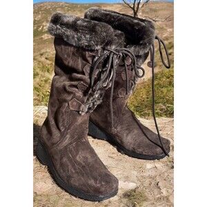 Khombu Bellini Lea Brown Suede Faux Fur Lined Winter Calf High Warm  Boots 7.5